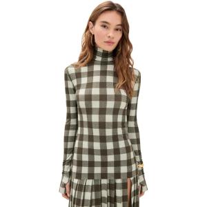 Norma Kamali Women’s Slim Fit Long Sleeve Turtle Top(Bark Box Plaid)