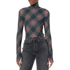Norma Kamali Womens Slim Fit Long Sleeve Turtle Top(Black Tartan)