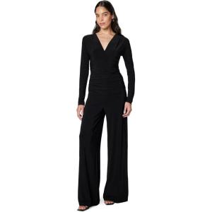 Norma Kamali Women’s V Neck Longsleeve Shirred Waist Jumpsuit(Black)