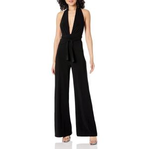 Norma Kamali womens Halter Wrap Straight Leg Jumpsuit(Black)