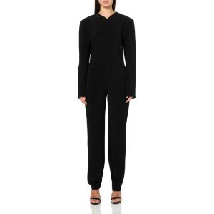 Norma Kamali womens Ls Shoulder Pad V Neck Zip Front Tapered Leg Jumps(Black)