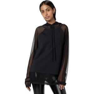 Norma Kamali womens Oversized Raglan Sleeve Hooded Top W/Mesh(Black)