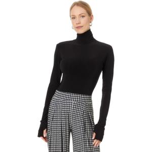 Norma Kamali womens Slim Fit Long Sleeve Turtle Top Short(Black)