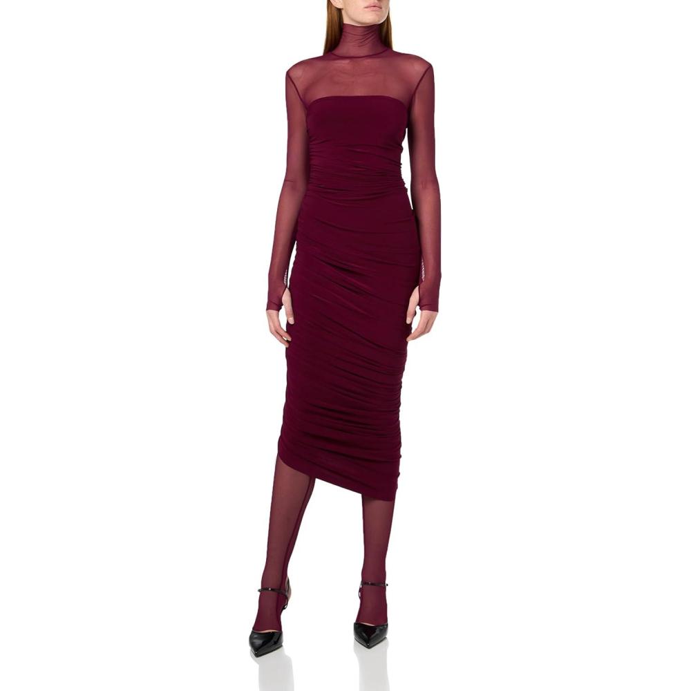 imageNorma Kamali Womens Ls Turtleneck Strapless Diana Gown WCatsuitPlumPlum Mesh
