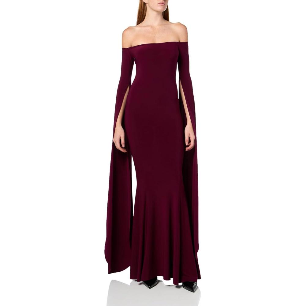 imageNorma Kamali Womens Off Shoulder Ribbon Sleeve Fishtail GownPlum
