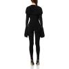 Norma Kamali womens Long Sleeve Deep V Ruffle Catsuit W/Footie(Black)