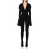 Norma Kamali womens Long Sleeve Deep V Ruffle Catsuit W/Footie(Black)