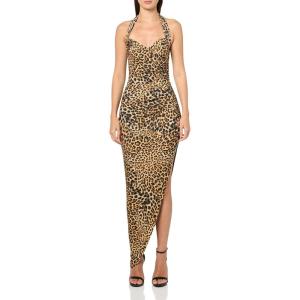 Norma Kamali Women’s Cayla Side Drape Gown(Cheetah Patch)