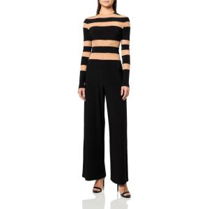 Norma Kamali womens Spliced Straight Leg Jumpsuit(Black/Nude Mesh)