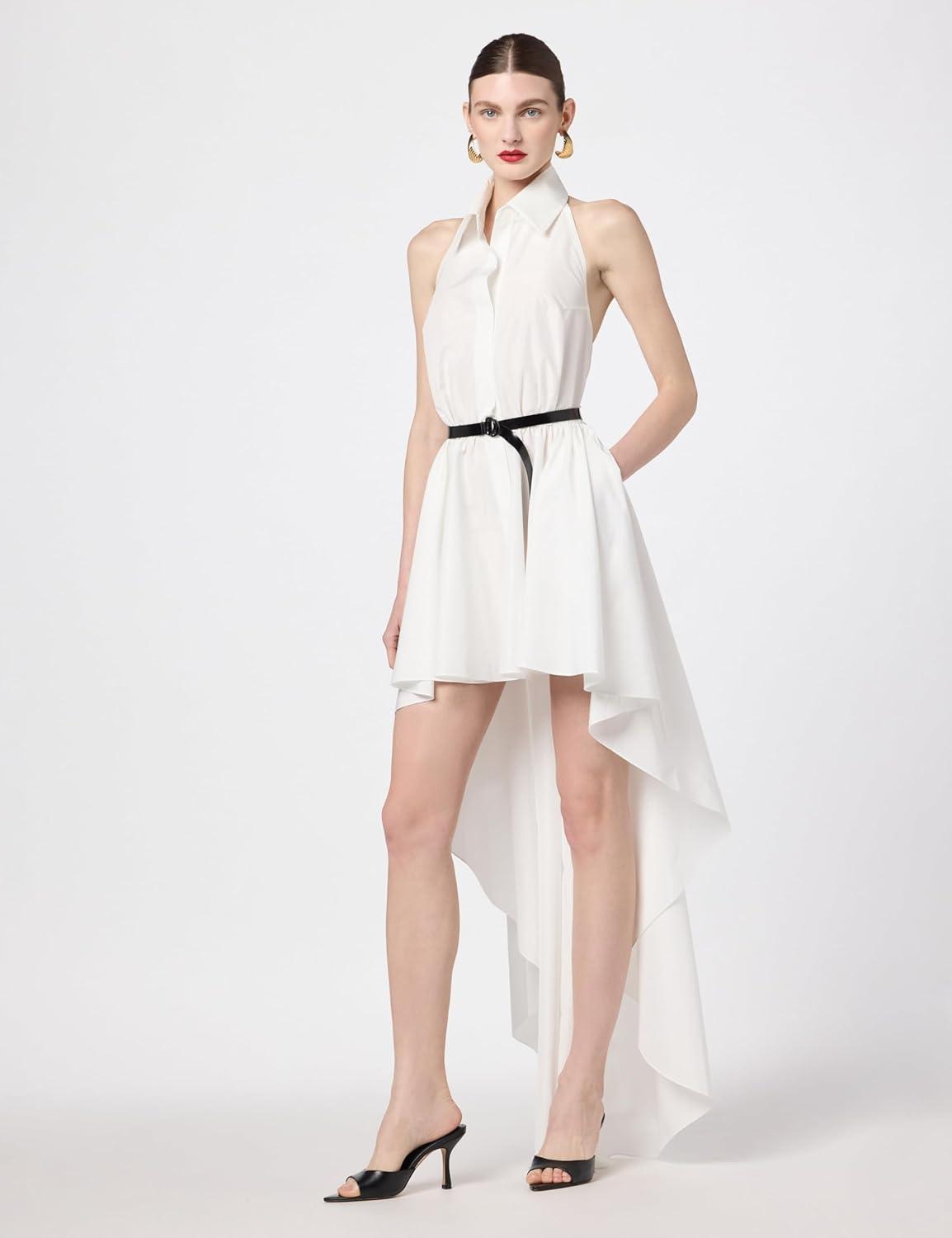 imageNorma Kamali Womens Hi Low Nk Halter Flared DressSnow White