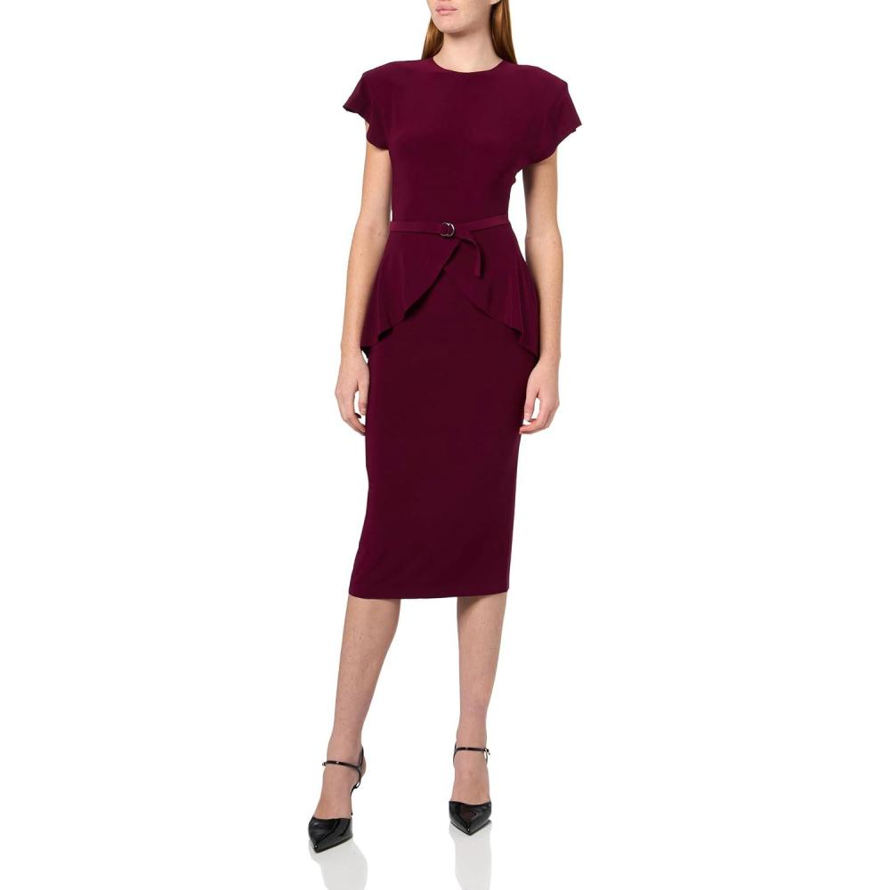 imageNorma Kamali Womens Cap Sleeve Shoulder Pad Peplum Dress to MidcalfPlum
