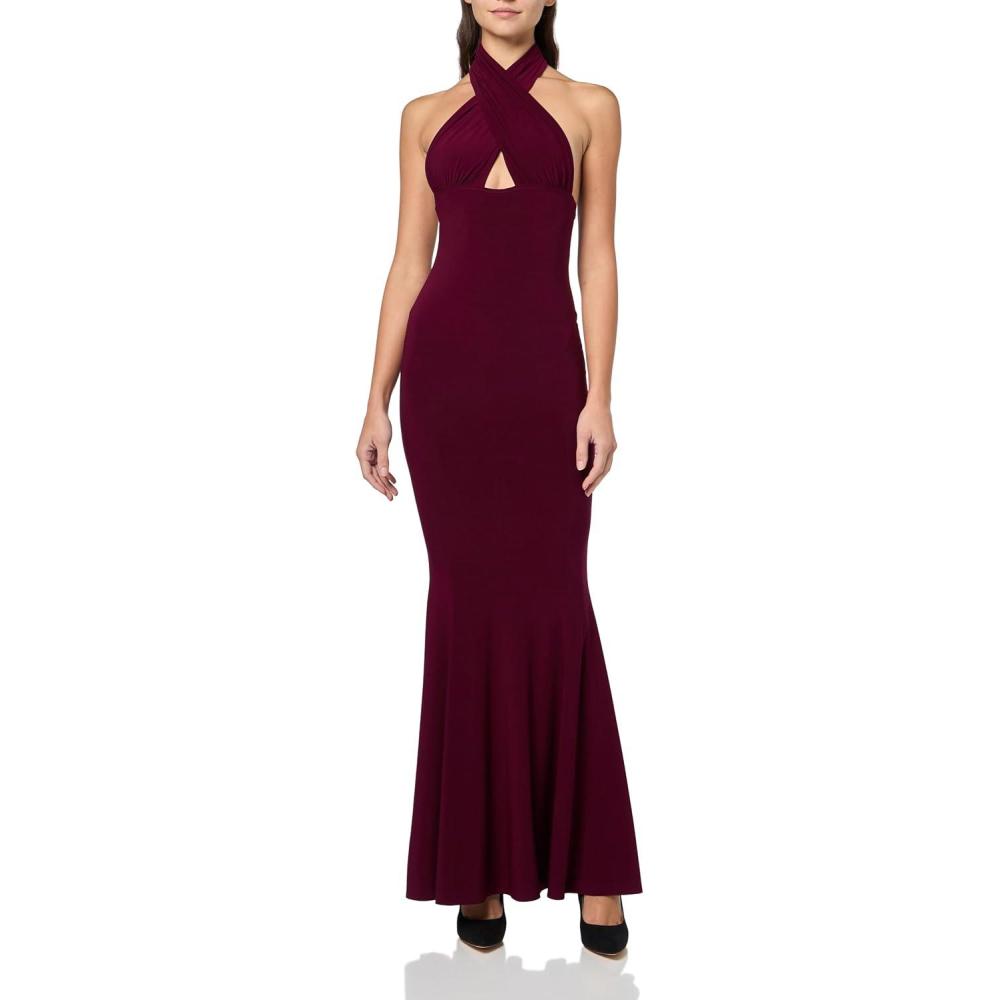 imageNorma Kamali Womens Cross Halter Fishtail Gown 25Plum
