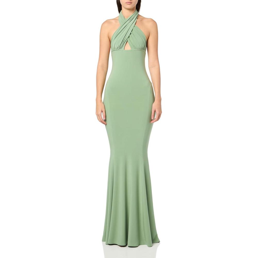 imageNorma Kamali Womens Cross Halter Fishtail Gown 25Vintage Green