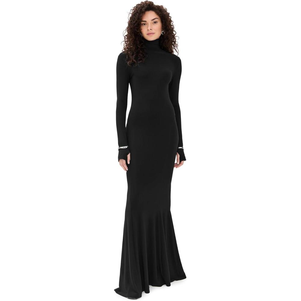 imageNorma Kamali Womens Long Sleeve Turtle Fishtail GownBlack
