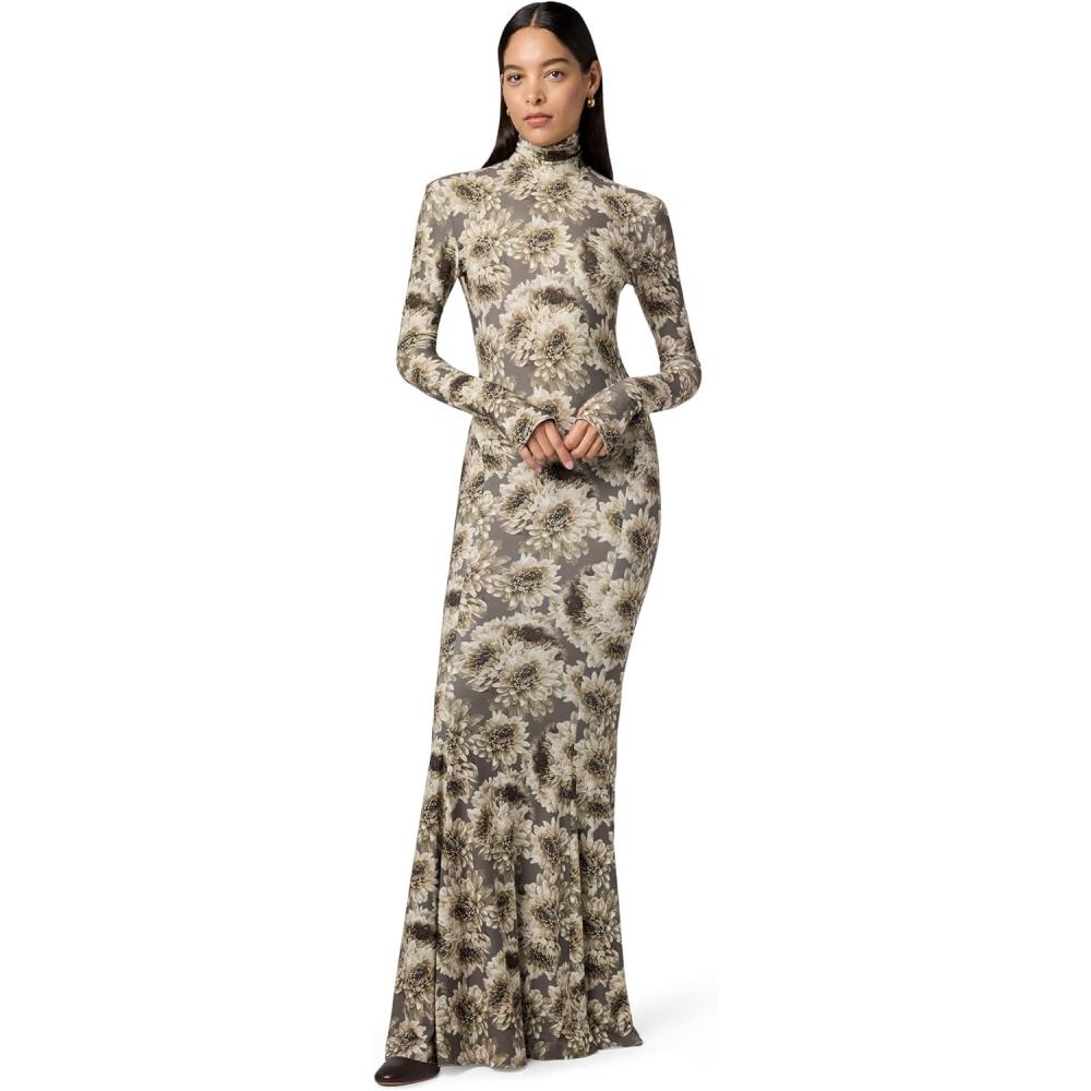 imageNorma Kamali Womens Long Sleeve Turtle Fishtail GownFall Flowers