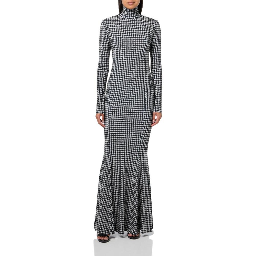imageNorma Kamali Womens Long Sleeve Turtle Fishtail GownLarge Houndstooth