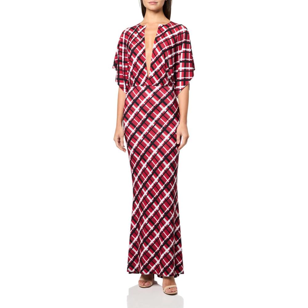 imageNorma Kamali Womens Obie Gown 25Red Bias Plaid