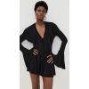 Norma Kamali Women’s Long Sleeve Deep V Ruffle Mini Dress(Black)