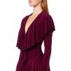Norma Kamali Women’s Long Sleeve Deep V Ruffle Mini Dress(Plum)