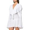 Norma Kamali Women’s Long Sleeve Deep V Ruffle Mini Dress(Snow White)
