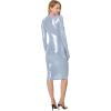 Norma Kamali Womens Long Sleeve V Neck Shirred Front Dress to Knee(Misty Blue)