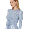 Norma Kamali Womens Long Sleeve V Neck Shirred Front Dress to Knee(Misty Blue)
