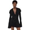 Norma Kamali Women’s Long Sleeve Deep V Ruffle Mini Dress(Black)