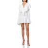 Norma Kamali Women’s Long Sleeve Deep V Ruffle Mini Dress(Snow White)