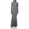 Norma Kamali Women’s Long Sleeve Turtle Fishtail Gown(Large Houndstooth)