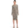 Norma Kamali Womens Long Sleeve V Neck Shirred Front Dress to Knee(Fall Flowers)