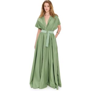 Norma Kamali Women’s Belted Flared Maxi Dress(Vintage Green)