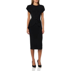 Norma Kamali Women’s Cap Sleeve Shoulder Pad Peplum Dress to Midcalf(Black)
