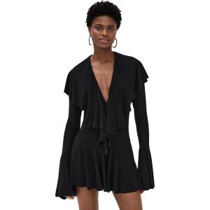 Norma Kamali Women’s Long Sleeve Deep V Ruffle Mini Dress(Black)