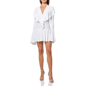 Norma Kamali Women’s Long Sleeve Deep V Ruffle Mini Dress(Snow White)