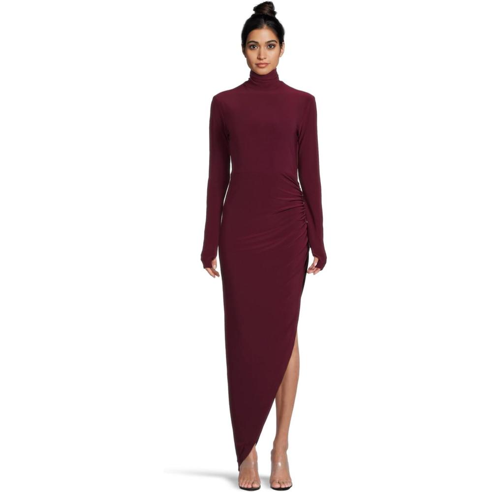 imageNorma Kamali Womens Long Sleeve Turtle Neck Side Drape Gown 25Plum
