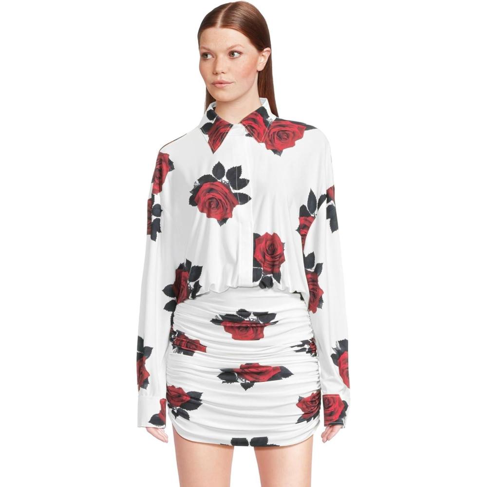 imageNorma Kamali Womens Oversized Bf Nk Shirt Shirred Bottom Mini DressRed Rose