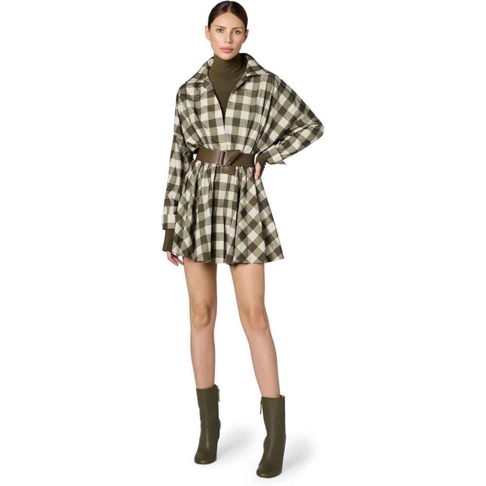 imageNorma Kamali Womens Super Oversized Bf Nk Shirt Flared Mini DressBark Box Plaid