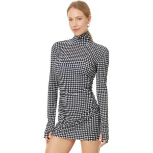 Norma Kamali Womens Long Sleeve Turtleneck Pickleball Dress(Large Houndstooth)