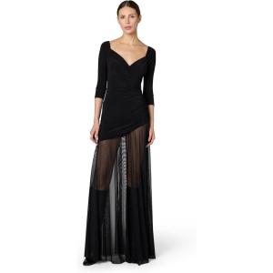 Norma Kamali Women’s Off Shoulder Sweetheart Combo Flared Gown(Black/Black Mesh)