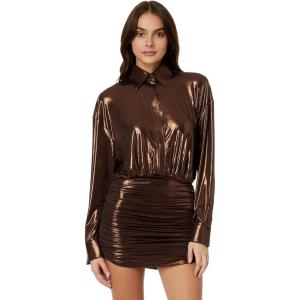 Norma Kamali Womens Oversized Bf Nk Shirt Shirred Bottom Mini Dress(Chocolate)