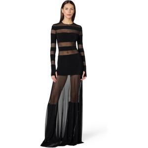 Norma Kamali Womens Spliced Long Sleeve Flared Gown W/Mesh Skirt(Black/Black Mesh)