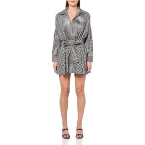 Norma Kamali Womens Super Oversized Bf Nk Shirt Flared Mini Dress(Large Houndstooth)