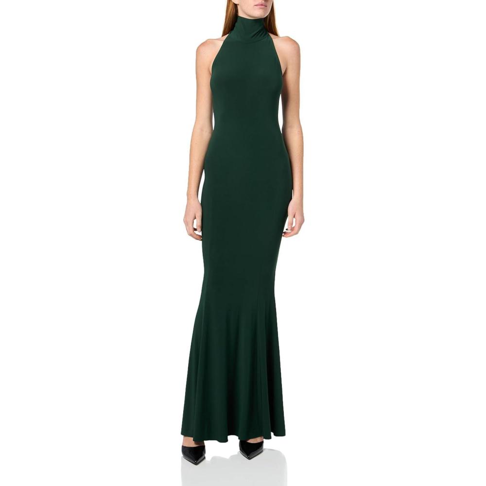 imageNorma Kamali Womens Halter Turtle Fishtail GownDark Emerald