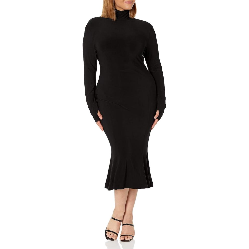 imageNorma Kamali Womens Long Sleeve Turtle Fishtail Dress to MidcalfBlack