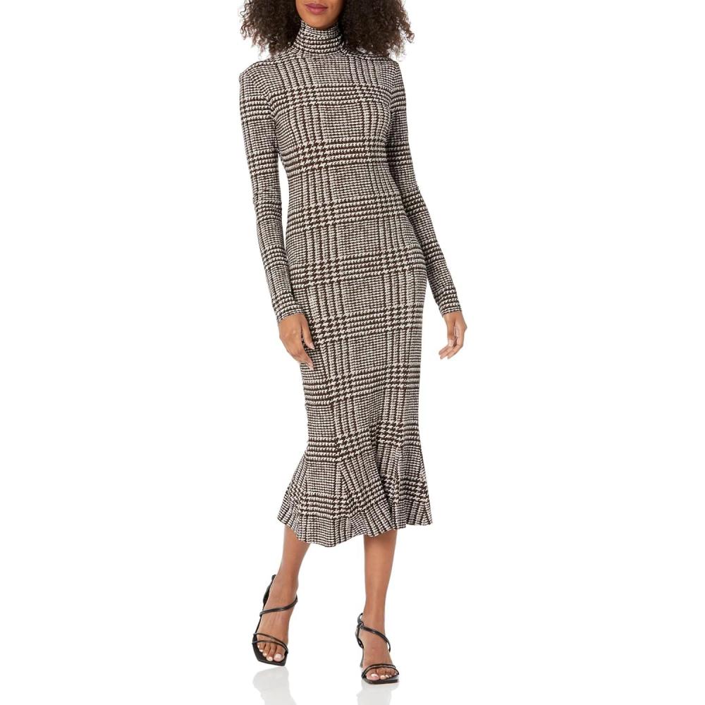 imageNorma Kamali Womens Long Sleeve Turtle Fishtail Dress to MidcalfChoc Glenn Plaid Twd