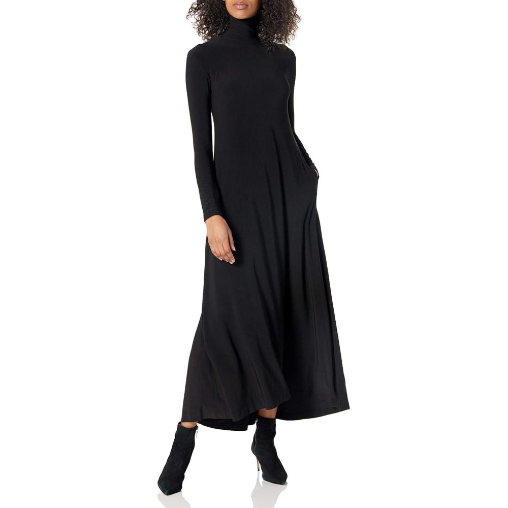 imageNorma Kamali Womens Long Sleeve Turtle Long Swing DressBlack
