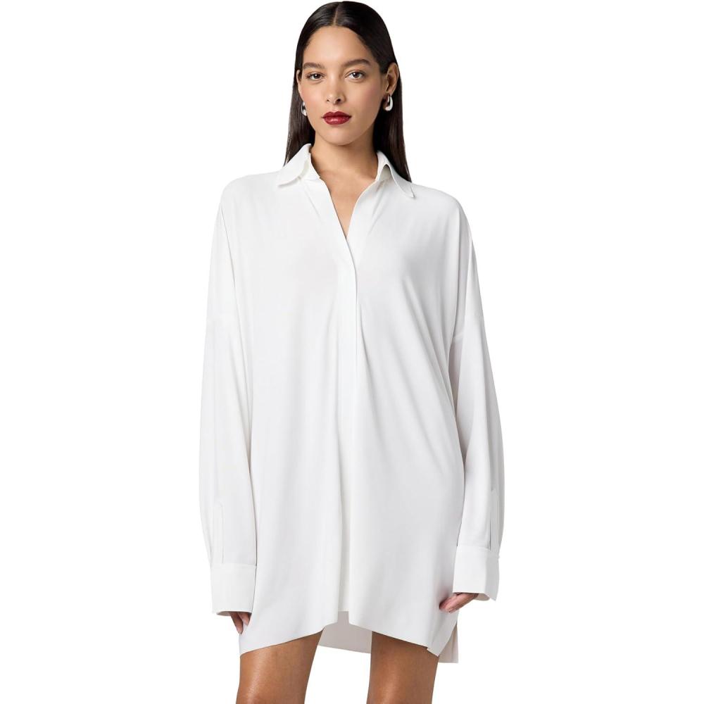 imageNorma Kamali Womens Oversized Boyfriend Nk Shirt Dress WCollar StandSnow White