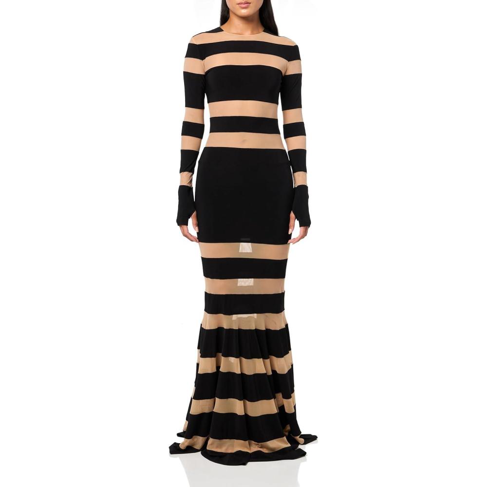 imageNorma Kamali Womens Spliced Dress Fishtail GownBlackNude Mesh