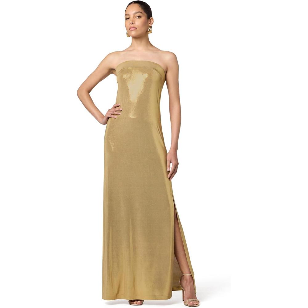 imageNorma Kamali Womens Strapless Tailored Side Slit GownGold