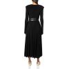 Norma Kamali Womens Ls Shoulder Pad V Neck Flared Dress to Midcalf(Black)